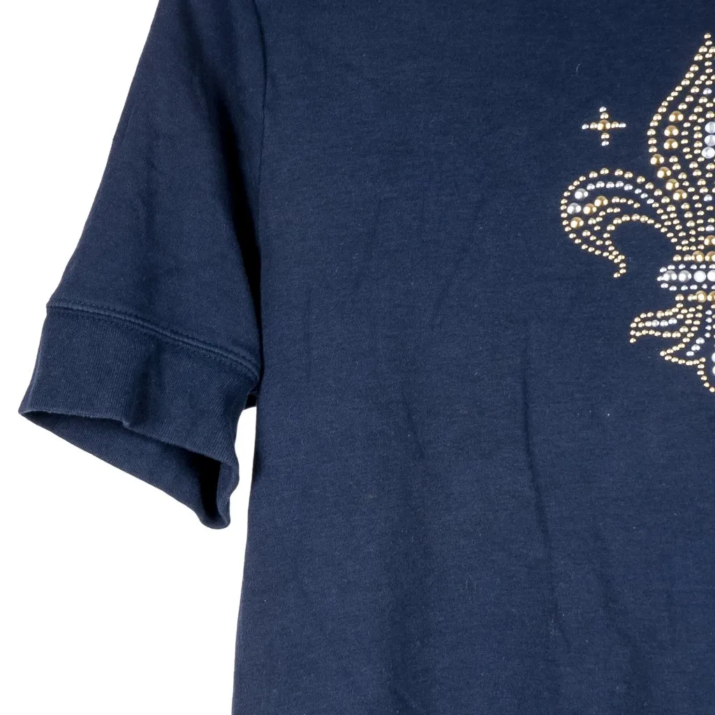 White Stag Fleur-de-lis TShirt L 12 14 Womans Navy Blue Silver Gold Short Sleeve - Image 3