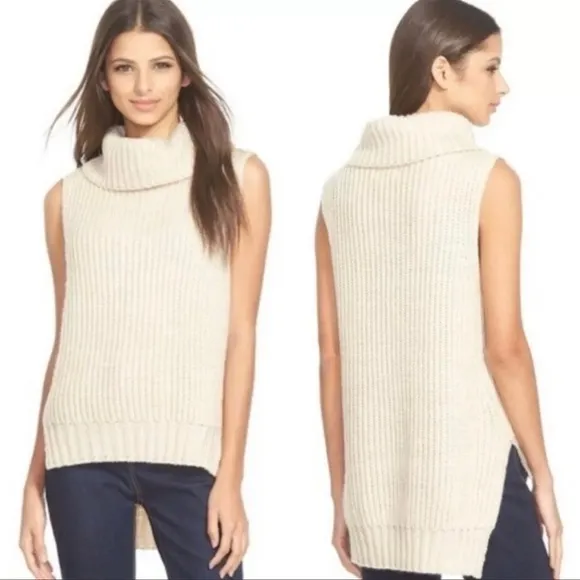 ASTR Cream Cable Knit Sleeveless Turtleneck Sweater - Image 2