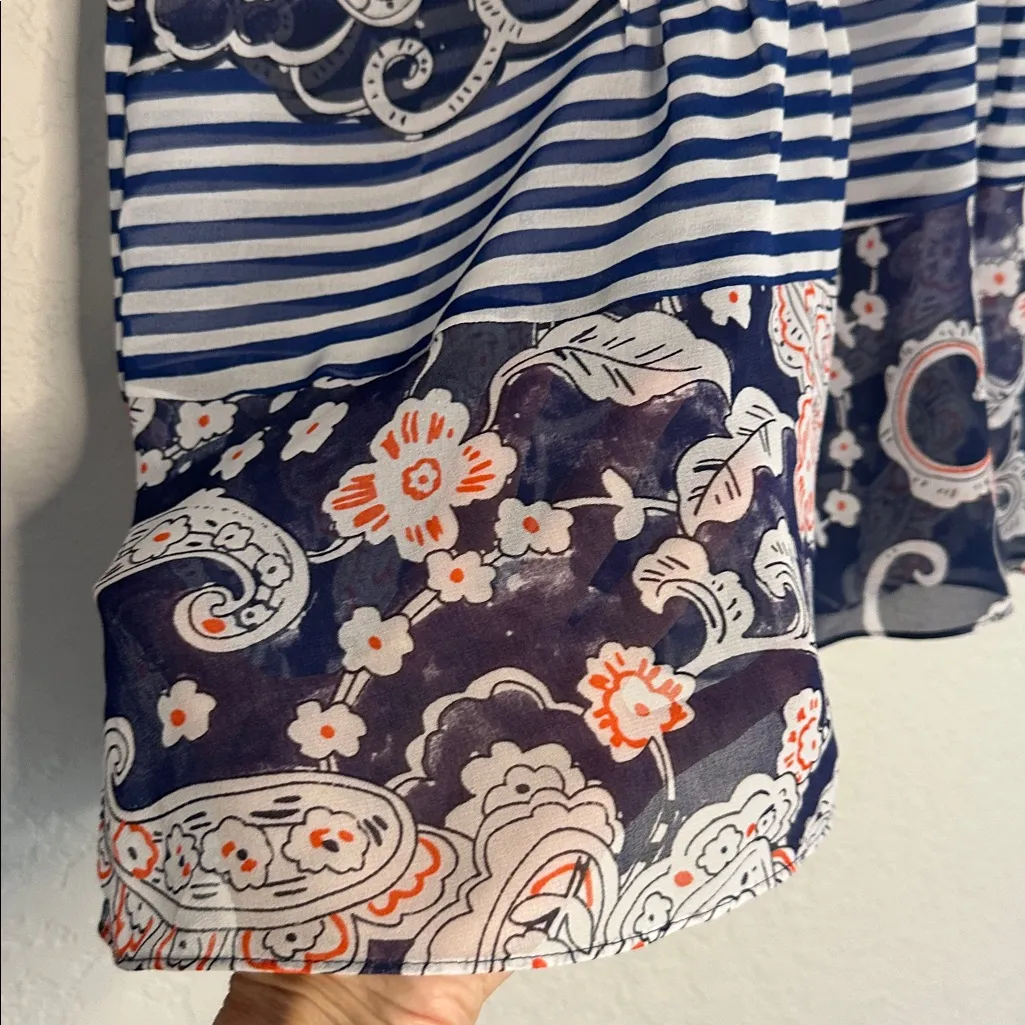 CAbi Floral Paisley Tank Top Blouse Size XS Patriotic Red White Blue Sheer 5349 - Image 3