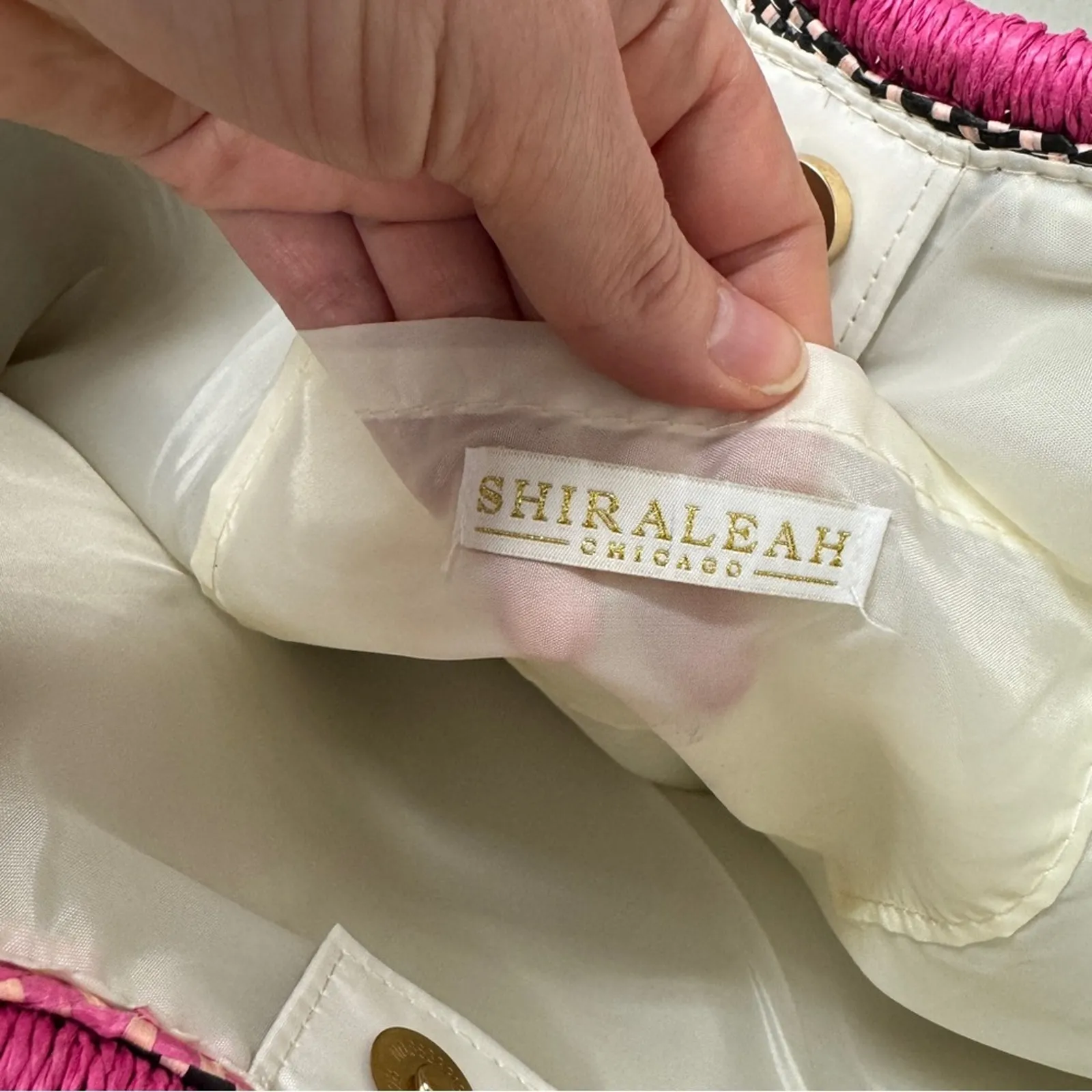 Shiraleah Amelia Pink Gold Striped Straw Beach Bag Tote Purse Boho Vacation - Image 4