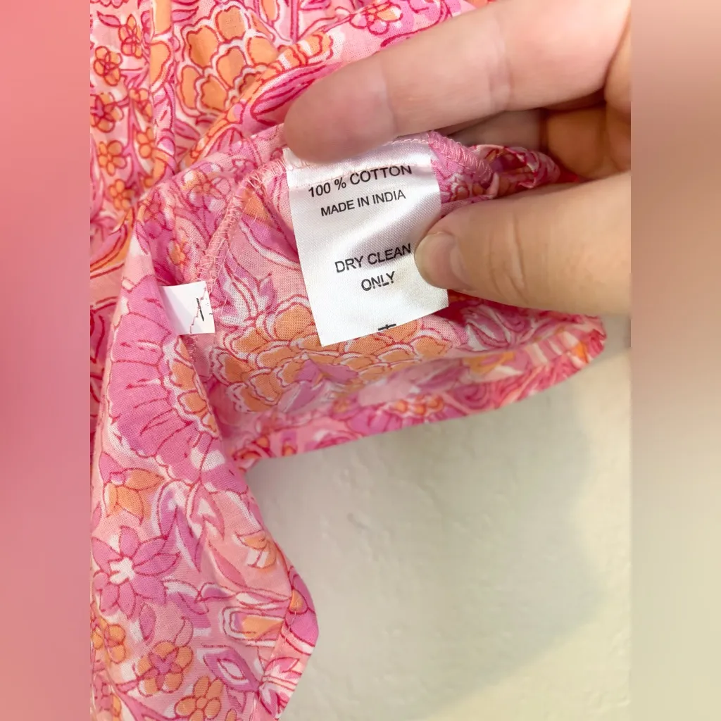 Mille Francesca Orange and Pink Floral Carnation Cotton Ruffle Top Size XS - Image 9