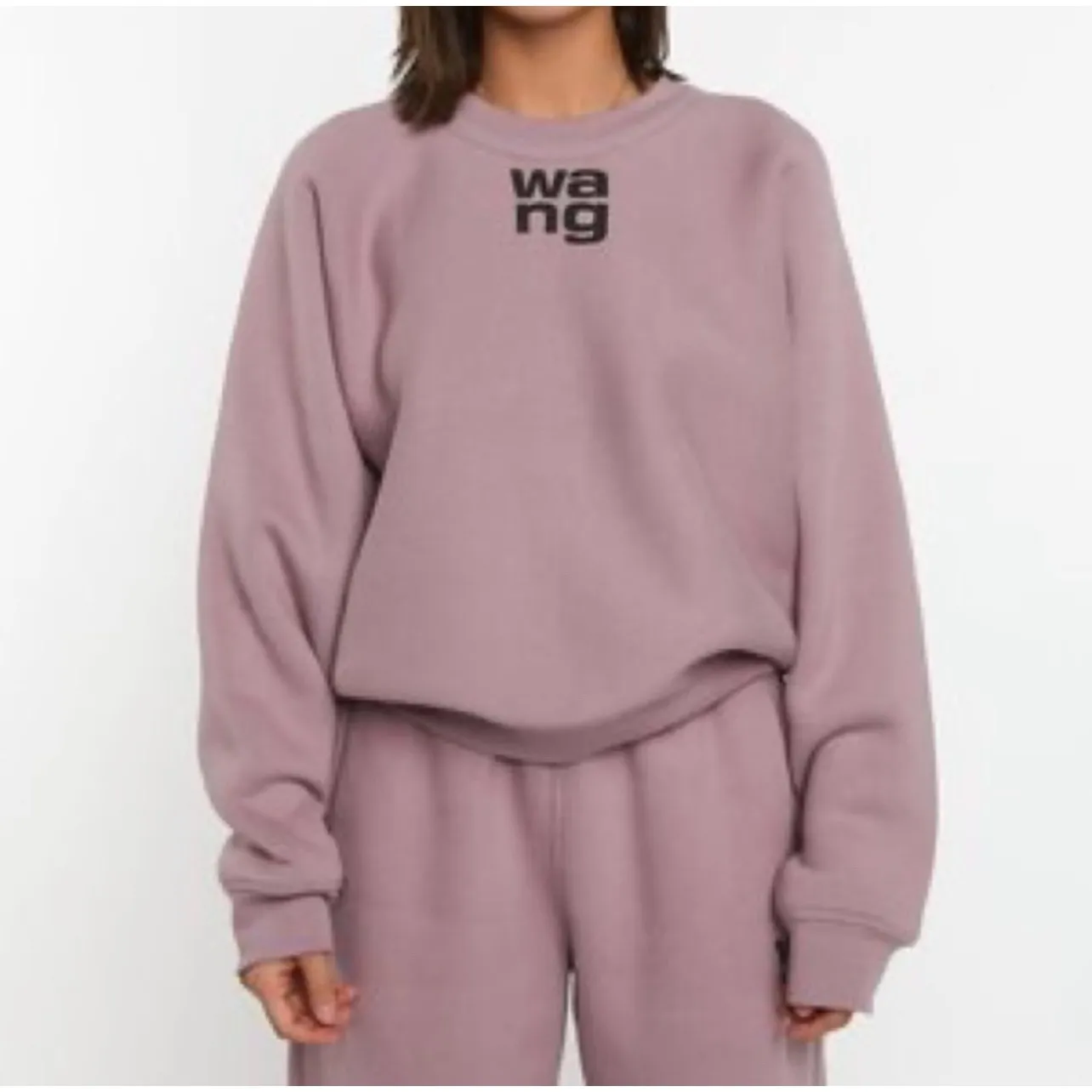 Alexander Wang T Essential Terry Crew Sweatshirt Puff Paint Logo size S luxury Pink - Image 2