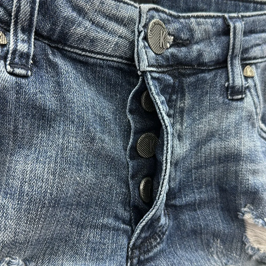 KUT Madeline Boyfriend Hidden Button Fly Distressed Cuffed Blue Jean Shorts 2 - Image 3