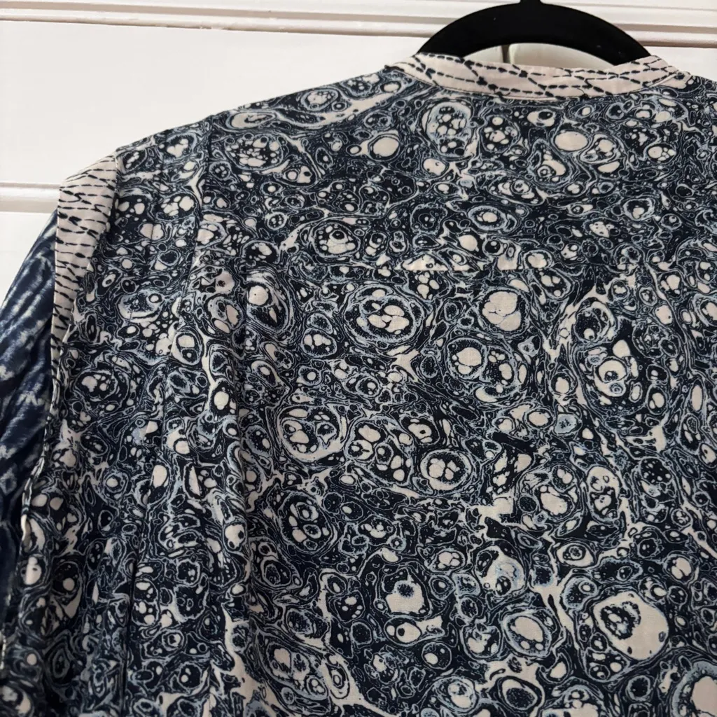 Ulla Johnson Nara Blouse Indigo Patchwork Printed Size 0 XS Statement Sleeves‎ - Image 15