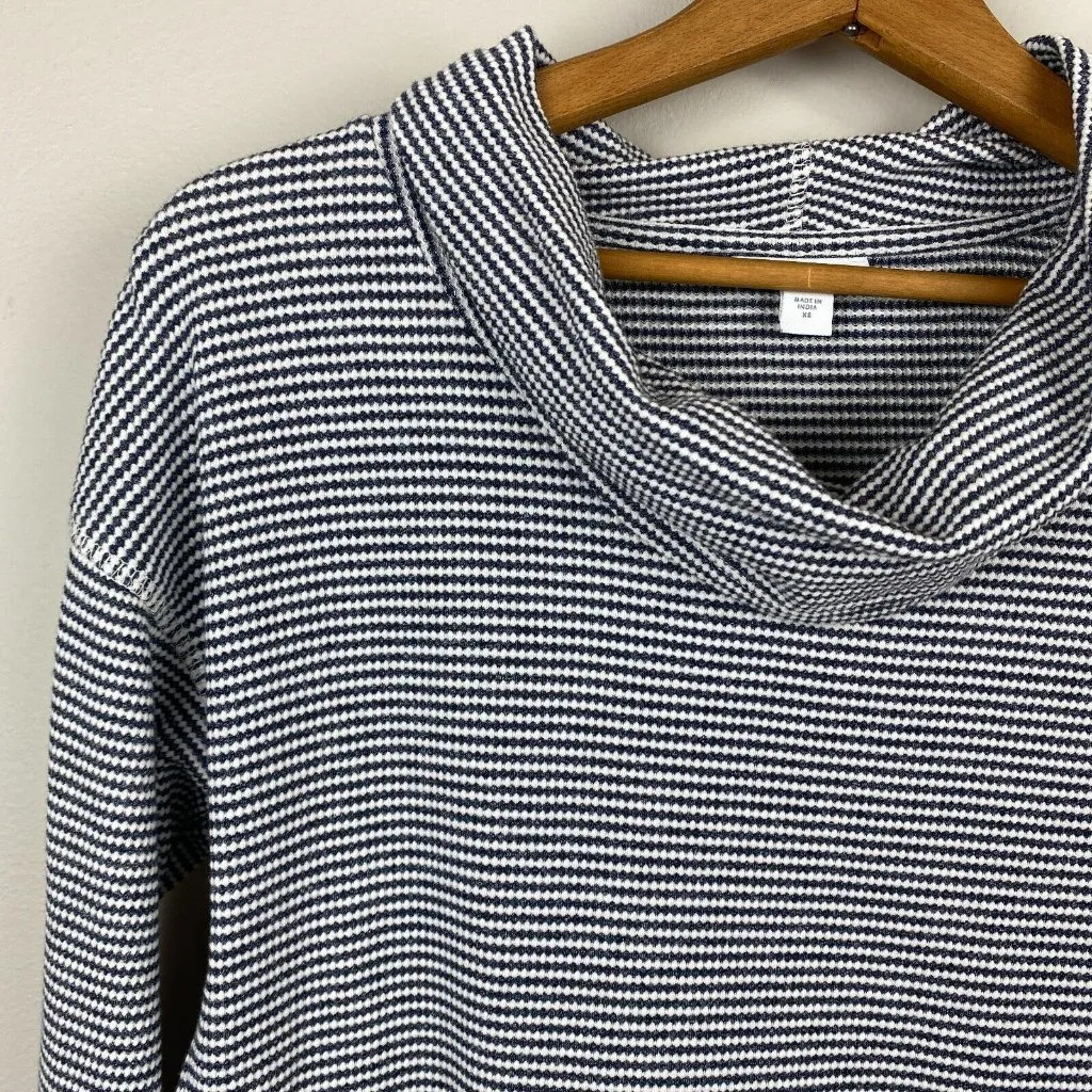 J. Jill Tunic Top Womens XS Cowl Neck Striped Gray White Long Sleeve Knit Cotton - Image 2