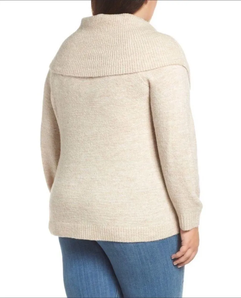 Caslon Metallic Convertible Sweater Shimmer 2X Tan - Image 3