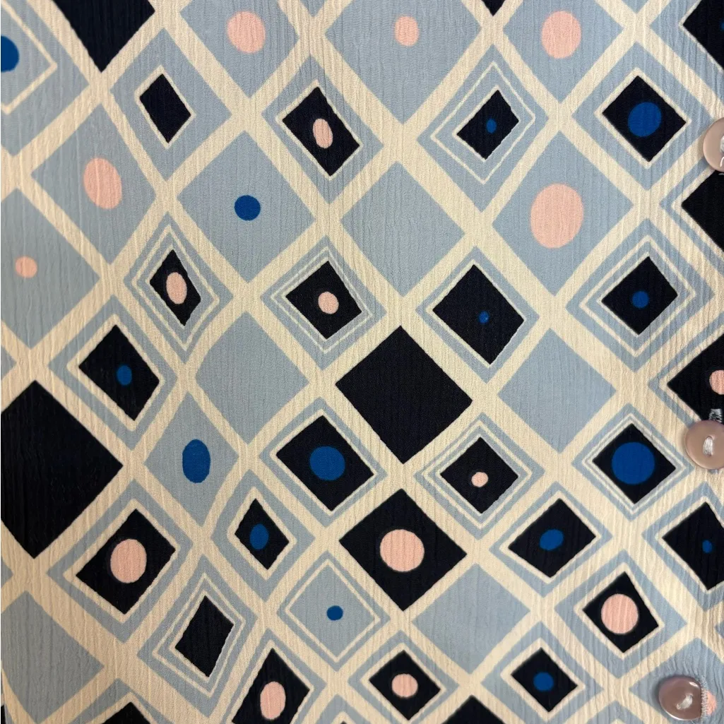 Vintage Donnkenny Geometric Print Button Up Top 90s Mod Retro Petite Small Blue Size undefined - Image 6