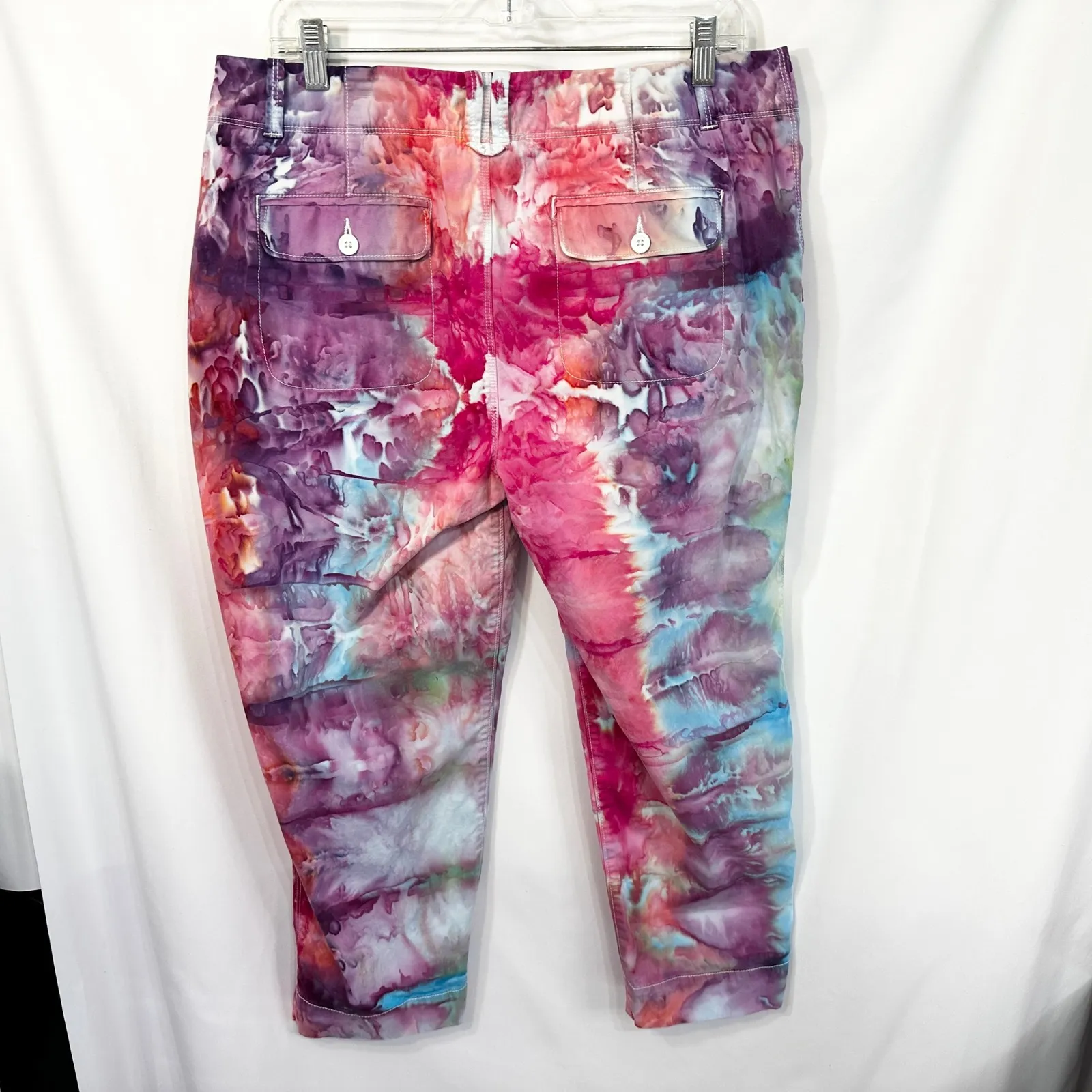 Fashion Bug Plus Size 14 Capri Pants Handmade Tie Dye Cropped‎ Pink Purple 599 - Image 2
