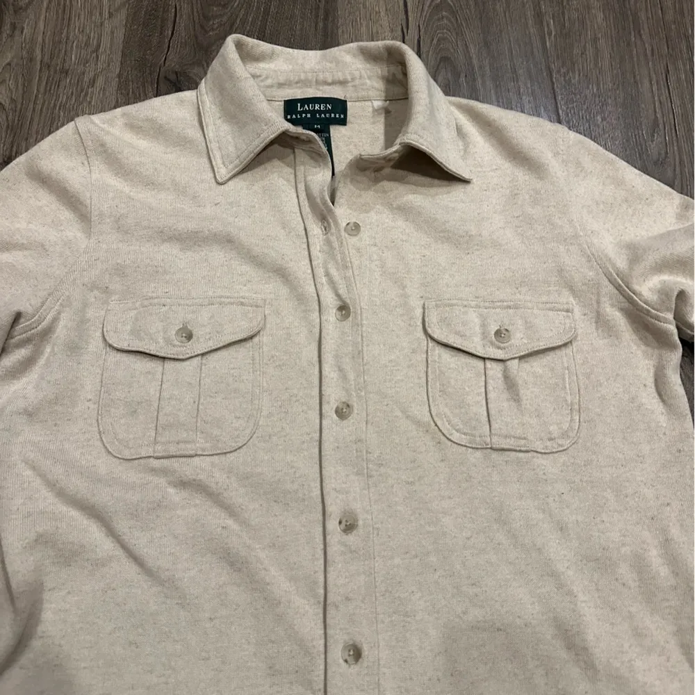 Lauren Ralph Lauren Size M Natural Oatmeal Linen Cotton Shirt Dress Button Knee - Image 2