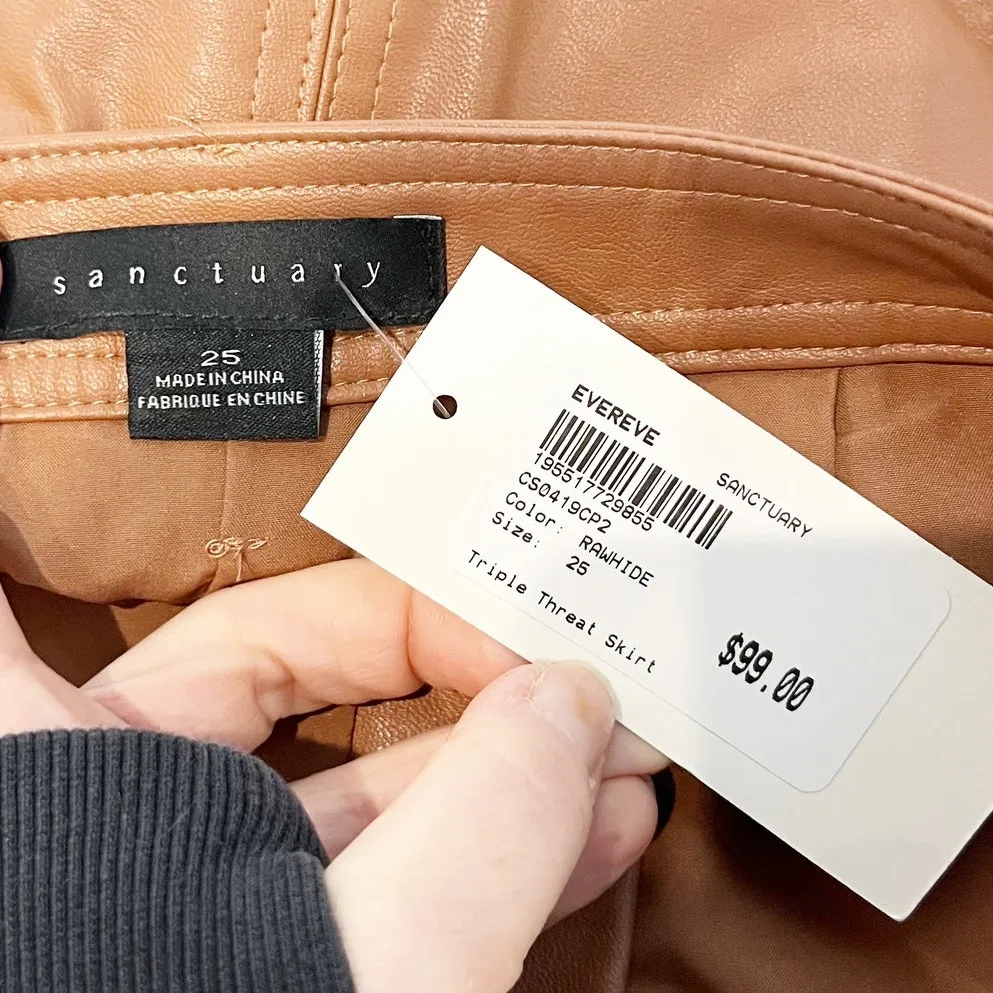 Sanctuary by Evereve Triple Threat Vegan Leather Midi Skirt Rawhide Camel Brown - Image 2