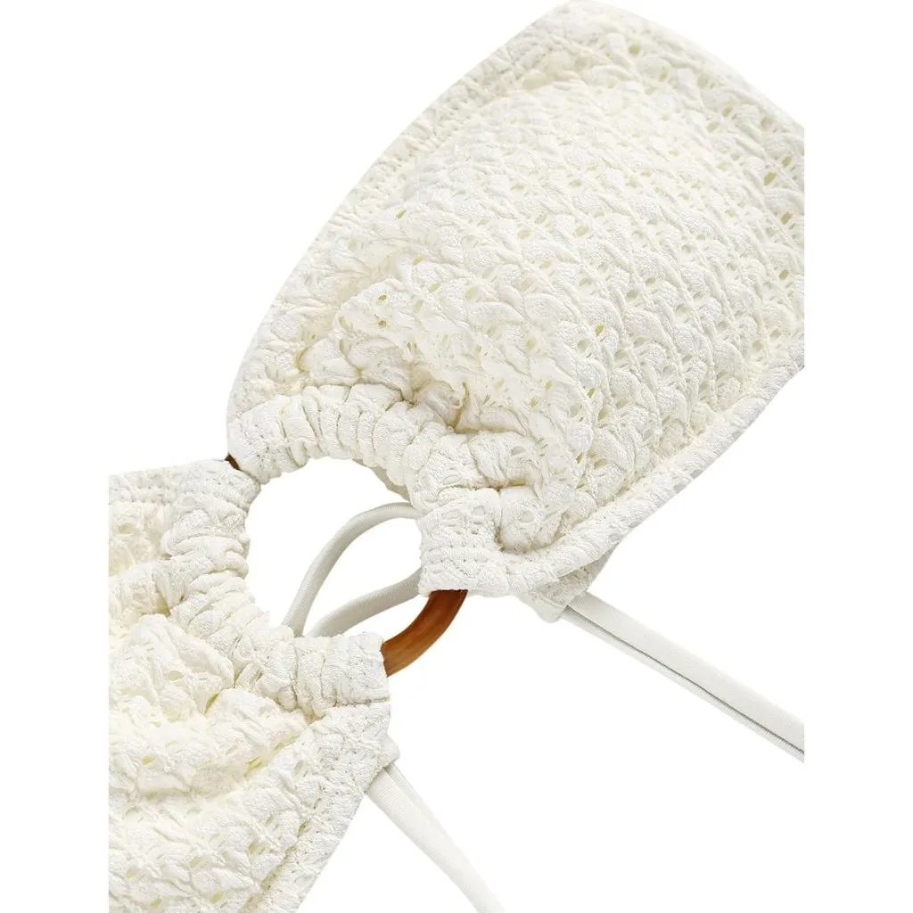 ZAFUL Bandeau Bikini Strapless O Ring Lace Knit Tie Back Two-Piec Swimsuit S - Image 6