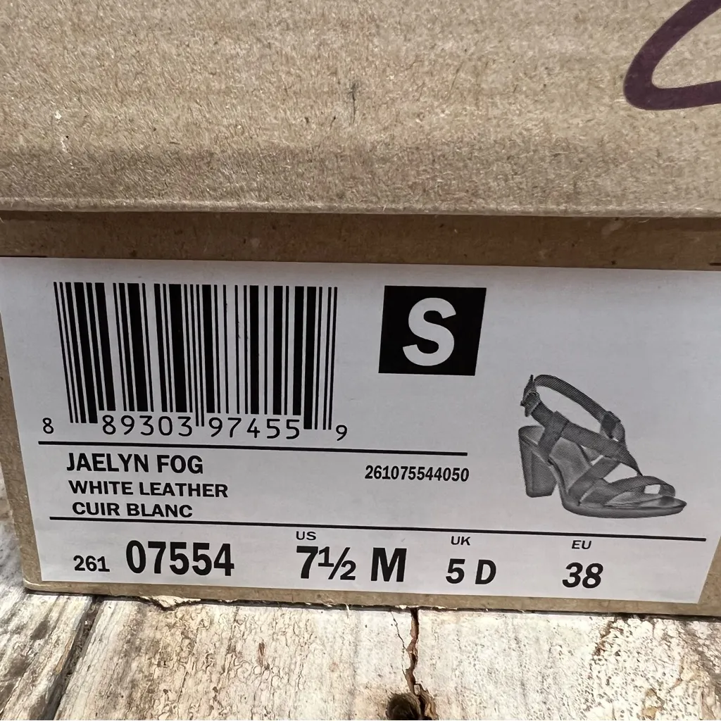 New Clarks Jaelyn Fog White Leather Block Heel Sandals Slingback Comfort 7.5M - Image 8