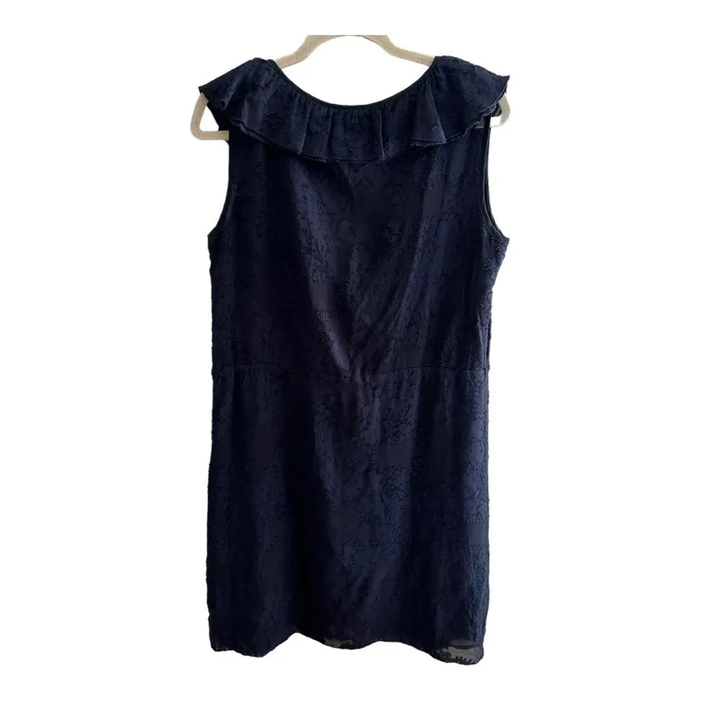 Tory Burch Lallie Silk Floral Sleeveless Ruffle Dress Navy Blue Size 12 - Image 2