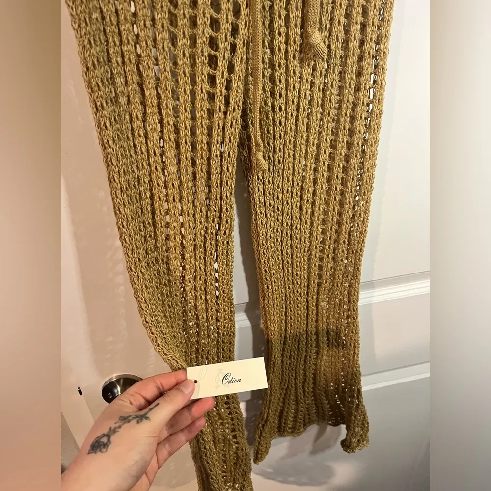 Odiva NWT Crochet Pullover Swimwear Cover Up Pants Size Large in Caramel Brown - Image 15