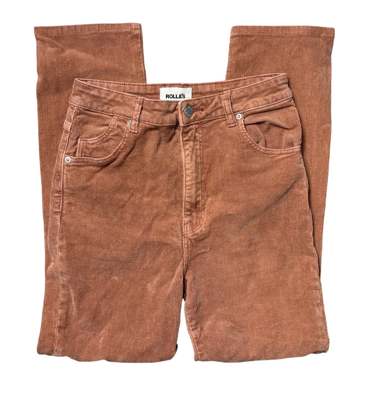 Rolla’s Pants Womens 25 Cinnamon Brown Dusters High Rise Slim Corduroy Stretch Orange Size 28 - Image 1