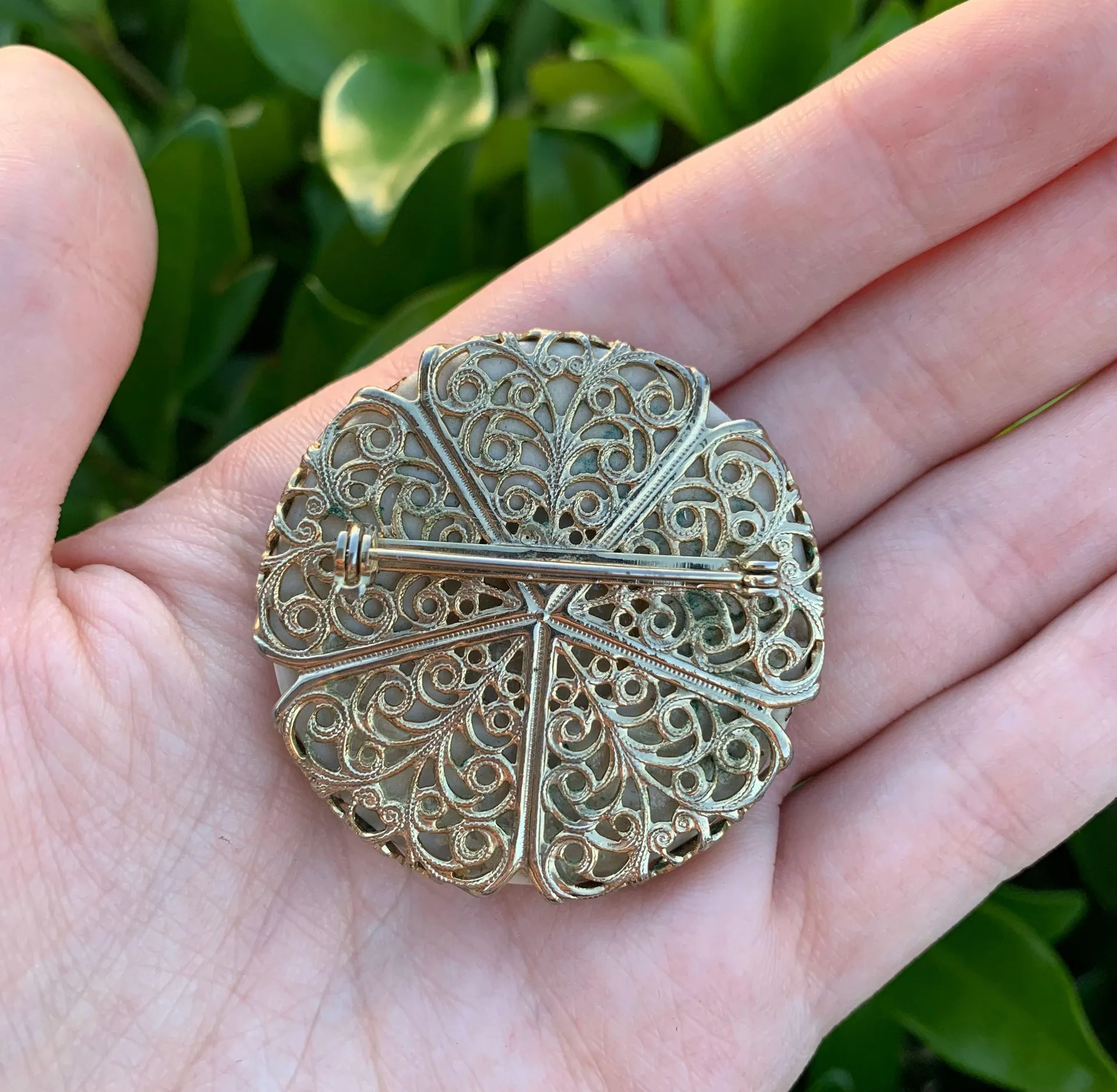 Vintage Gold, Blue & White Porcelain Church Brooch/Pin Round Medallion Multiple - Image 3