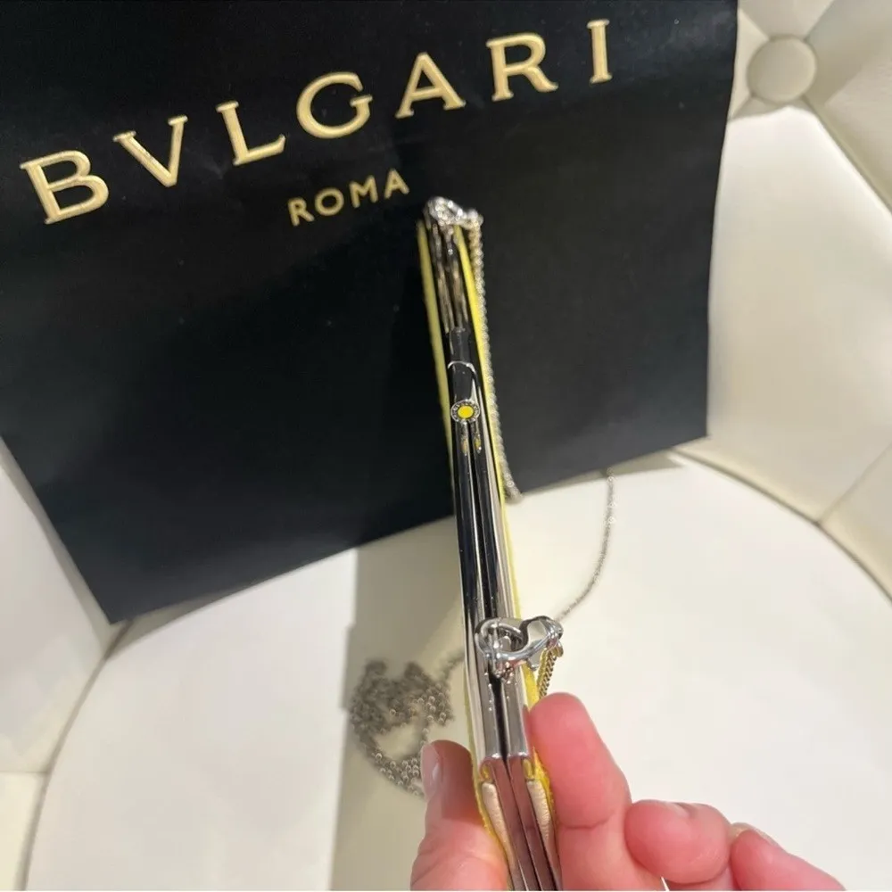 Bvlgari Roma Yellow Leather Frame Clutch Bag – Chain Shoulder Strap Made Italy - Image 4