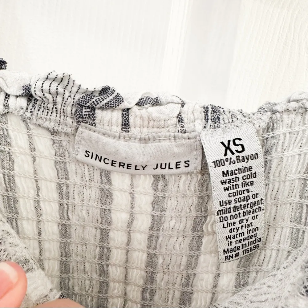 Sincerely Jules Striped Smocked Ruffle Hem Coastal Bodycon Mini Dress sz XS - Image 7