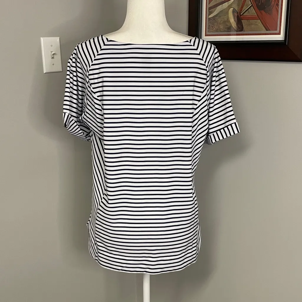 HELLY HANSEN ladies size large navy and white striped top wicking Norway skiing - Image 3