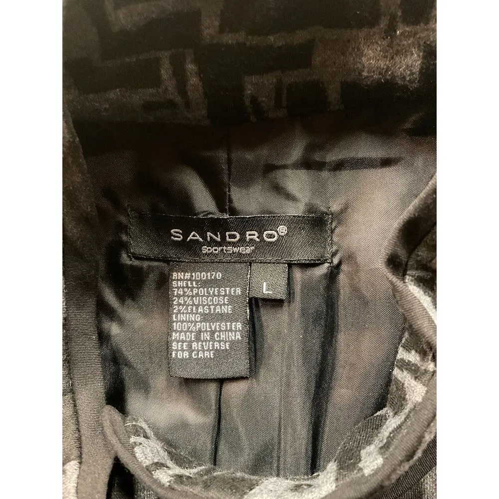 Sandro Designer Sportswear Women's Blazer Jacket Textured Knit Gray Black Size L - Image 8