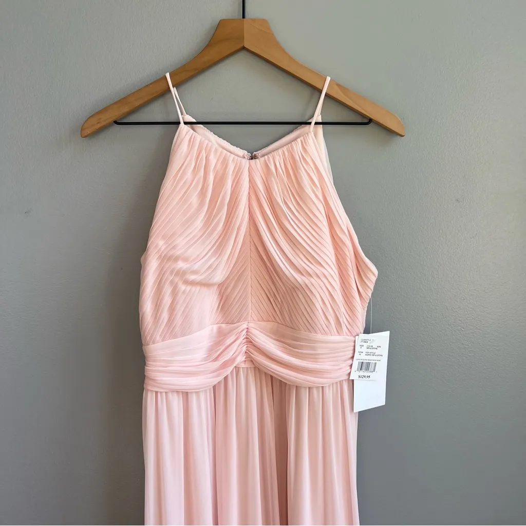 NWT Reverie Long Pleated High Neck Mesh Chiffon Pale Pink Formal Dress Size 8 - Image 3