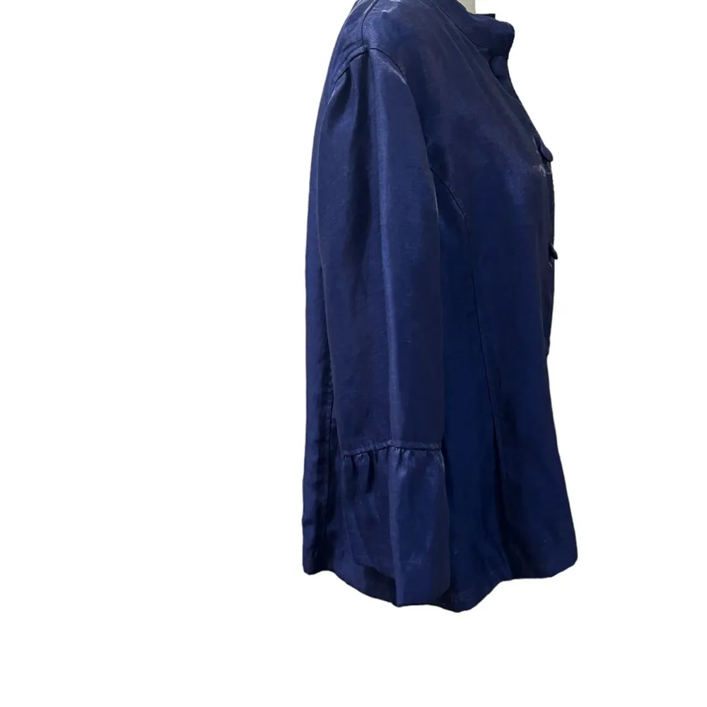 CHICO'S Women's Royal Blue Iridescent Linen Blend Blazer Chico's Size 3/16-18 - Image 5