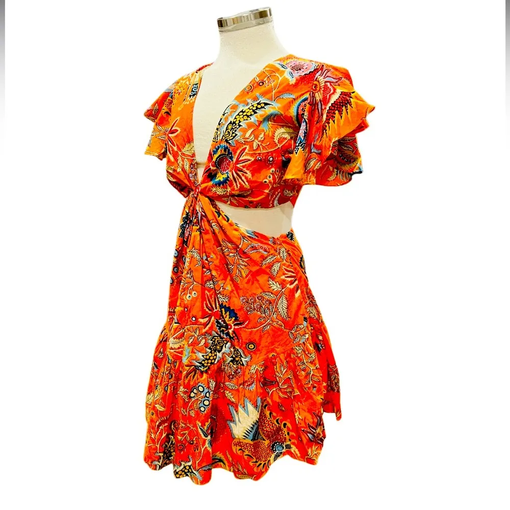 Charina Sarte Tropical Poplin Cut Out Mini Dress Size XS NWOT Orange - Image 10