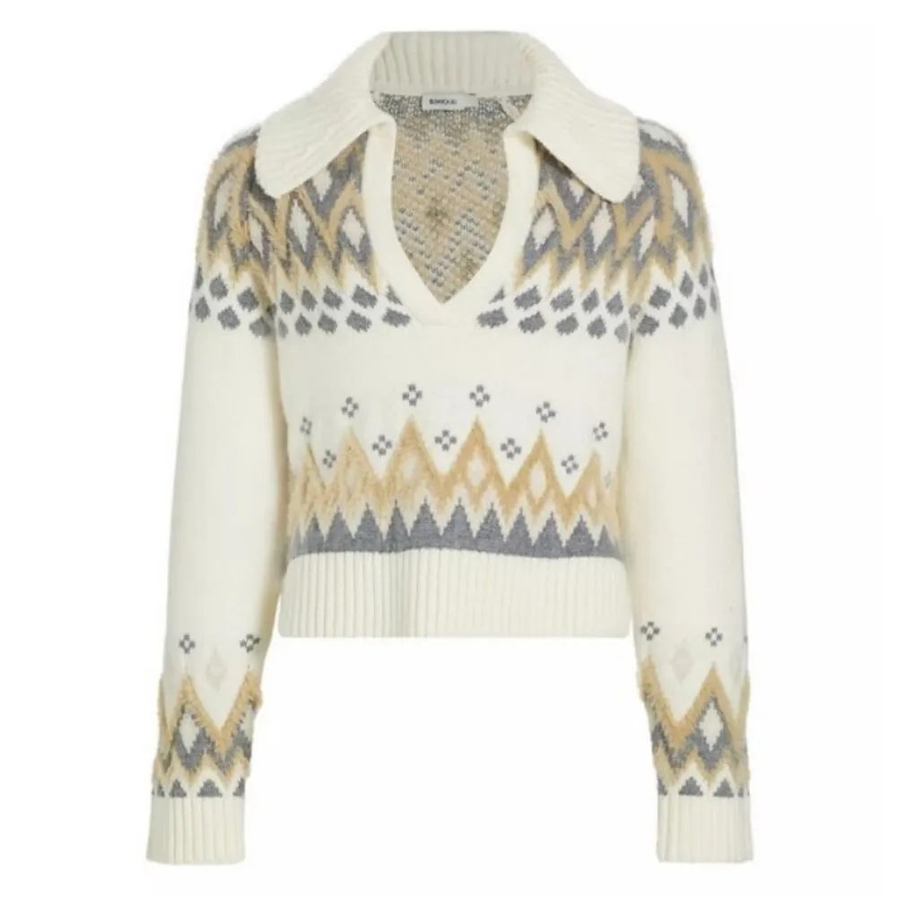 💕SIMKHAI💕 Clarence Wool Cashmere Polo Sweater ~ Ivory Fair Isle Print XL NWOT White - Image 12