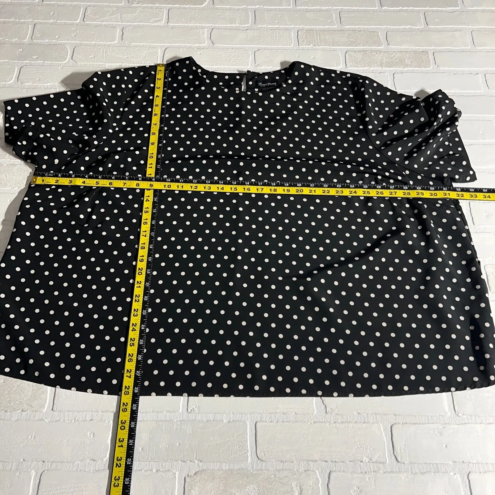 Maggie Barnes Blouse Top Womens 4X Black Polka Dot Short Sleeve Relaxed Fit Boxy - Image 2