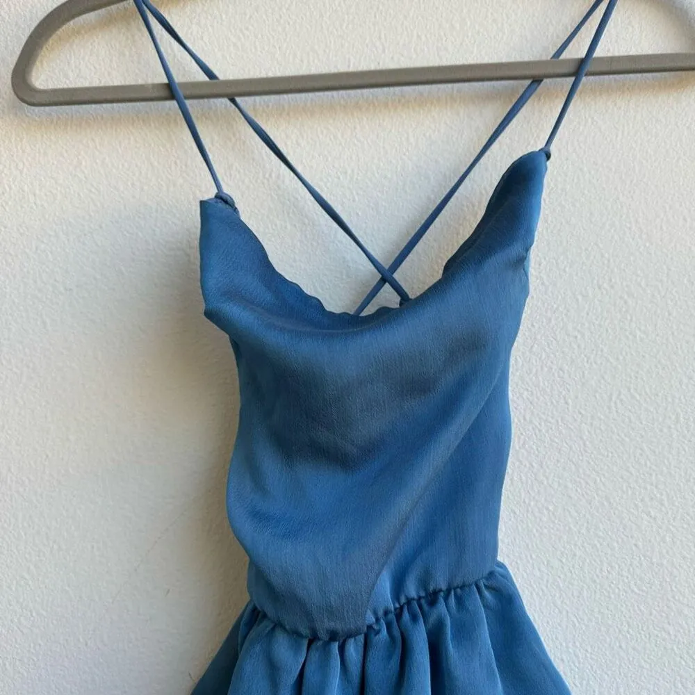 Lucy in the Sky Chiffon Blue Lace Up Feminine Romantic Mini Dress Size Small - Image 5