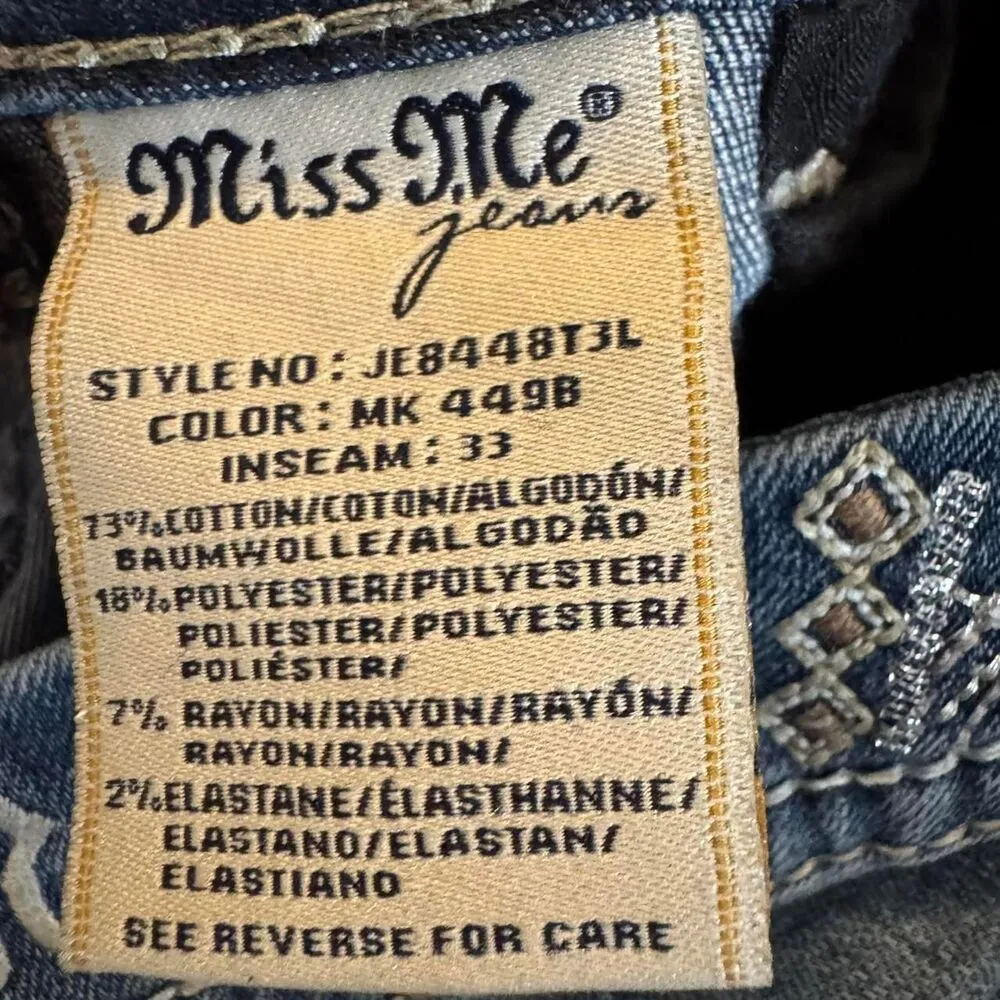 Miss Me Women's Signature Straight JE8448T3L Embellished Blue Jeans Size 27 - Image 7