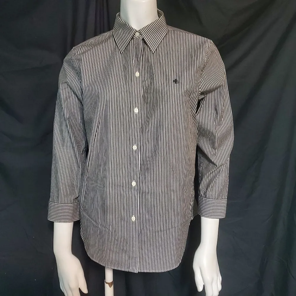 Lauren Gray & White Striped Button Down Shirt (XS) - Image 2