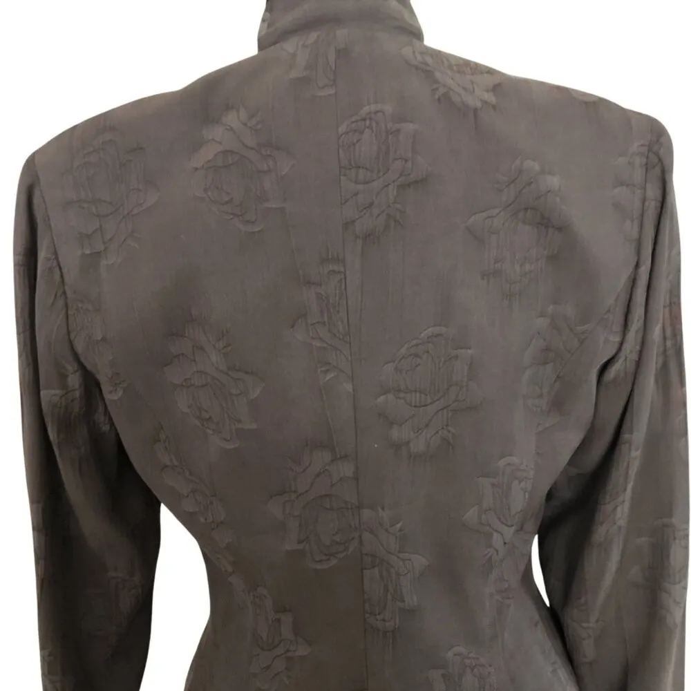 Platinum Dorothy Schoelen Taupe Size S Lined Jacket Blazer Top Textured Roses Tan - Image 5