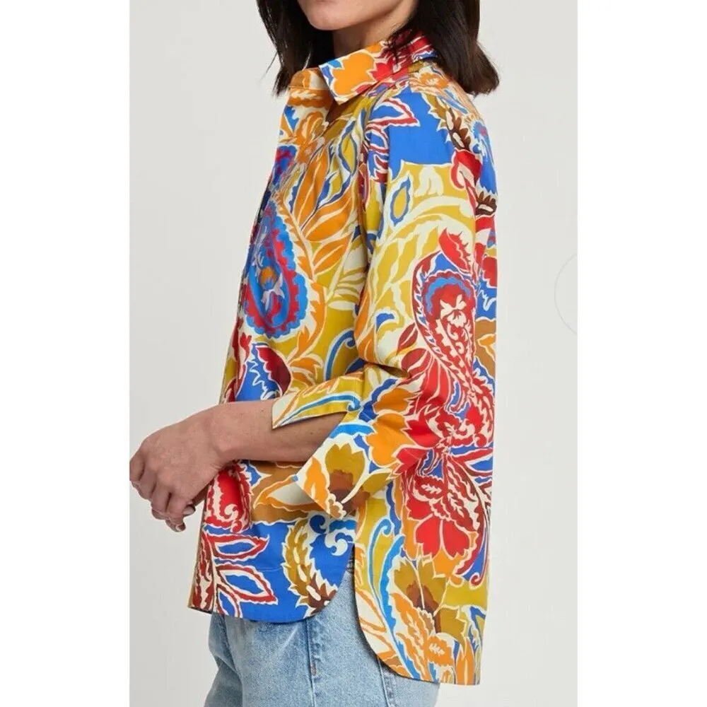 Hinson Wu Aileen Blouse Women XS Multicolor Paisley Retro Floral Art To Wear‎ - Image 8
