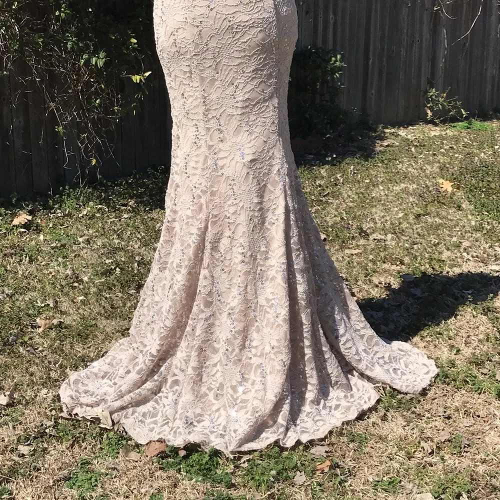 Windsor Lace Sequin Cream Mermaid Prom Dress - Image 4