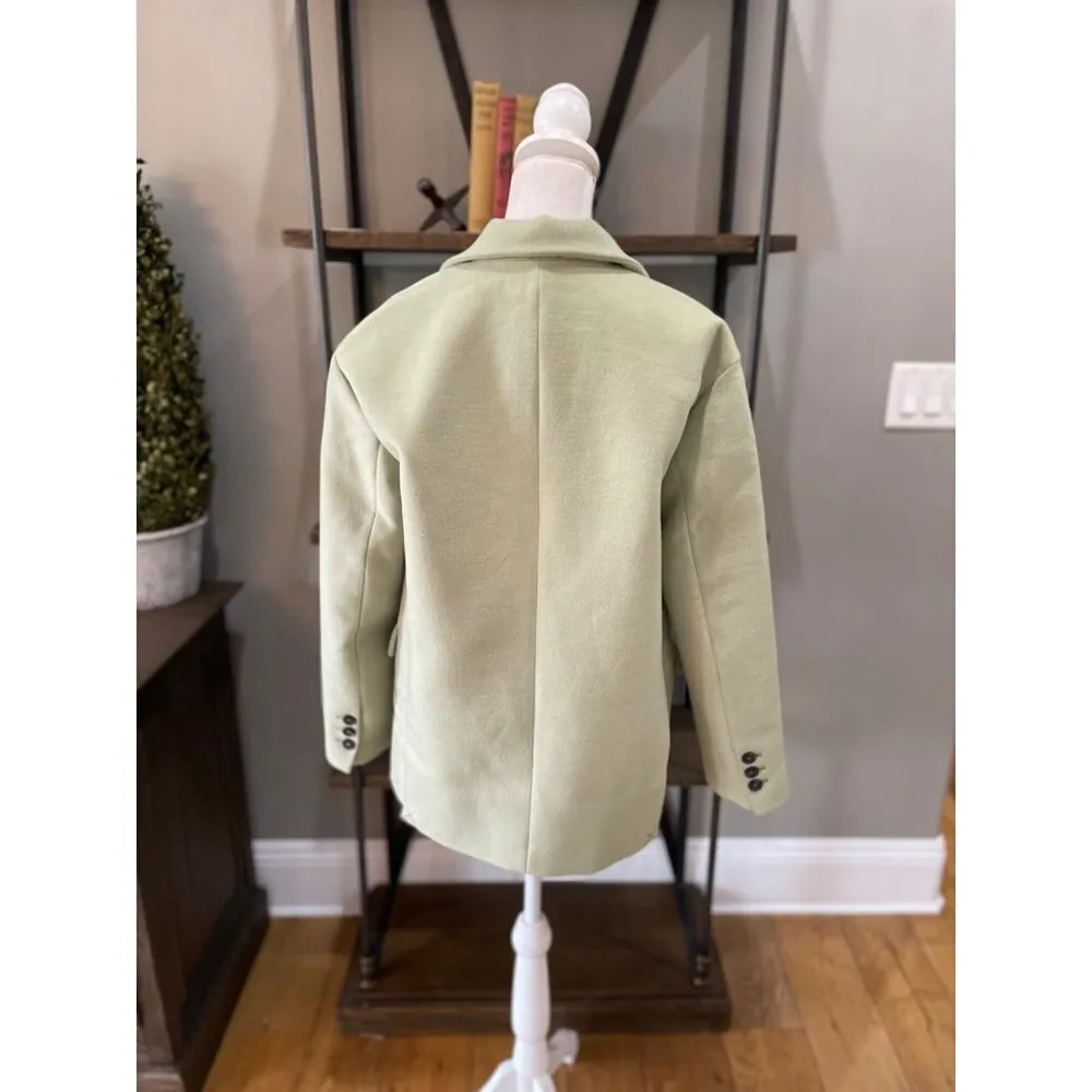 Apparis Celine Single Breasted Faux Wool Coat Blazer Green Womens Size XS - Image 6