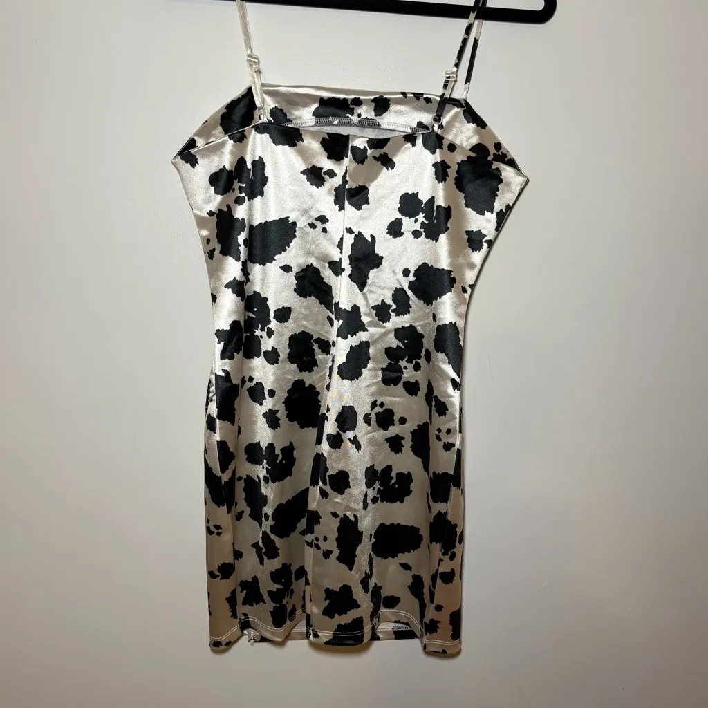 Thirty/Thirty Cow Print Satin Mini Dress Large Black White Halloween Costume NWT - Image 7