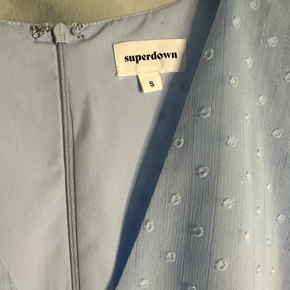 Revolve Superdown Bree Mini Dress Sky Blue Chiffon Metallic Swiss Dot Shower - Image 5