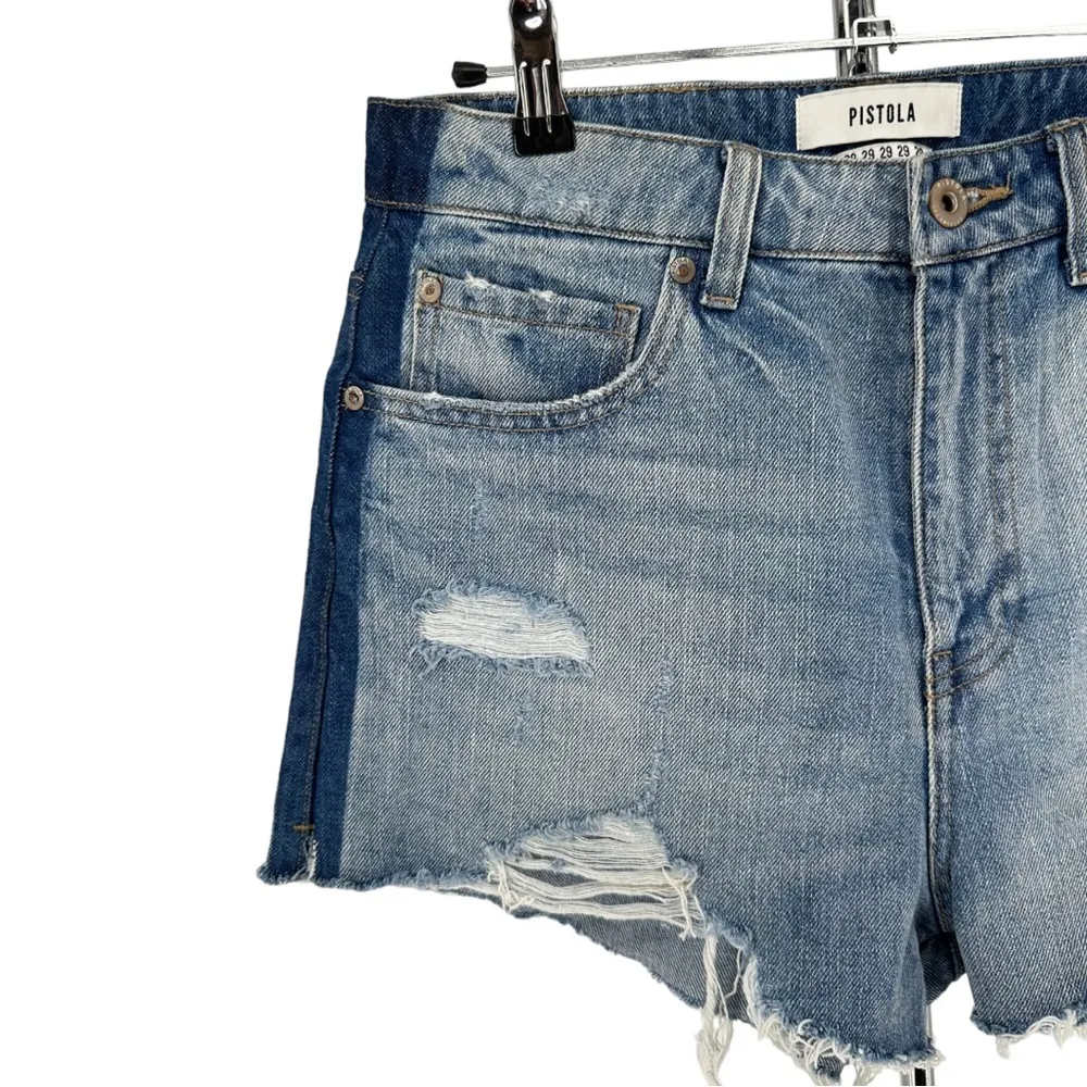 Pistola Distressed Raw Hem Cutoff Shorts with Contrast Navy Side Stripe size 29 - Image 2