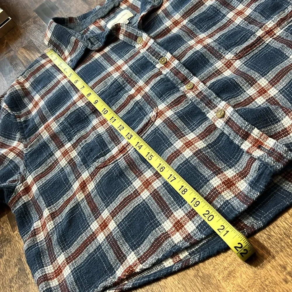 AMERICAN EAGLE Blue Plaid Copped Flannel Button Down Shirt Size XL - Image 7