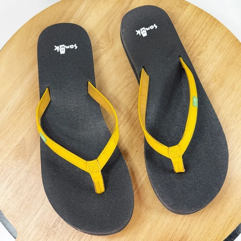 Sanuk Yoga‎ Joy II Flip Flop Sandals Yellow Black Women Size 9 - Image 9