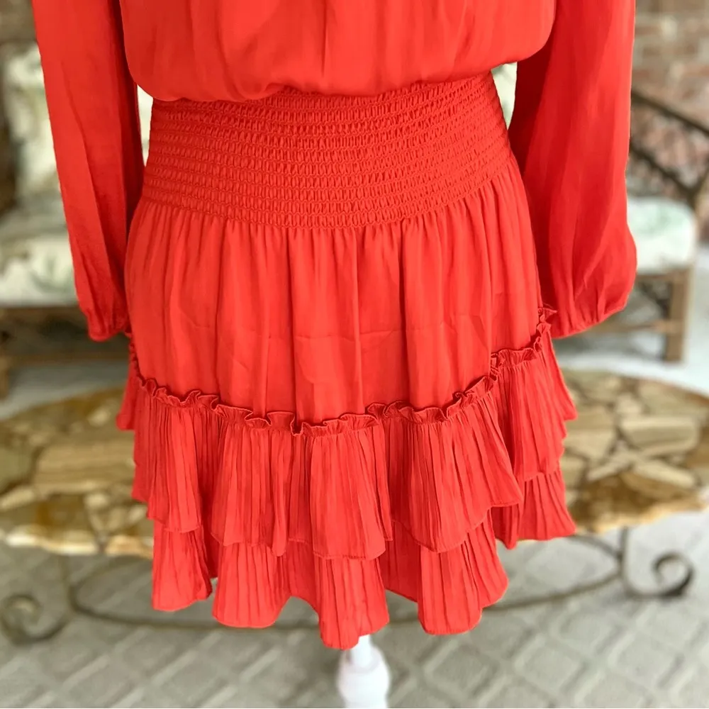 Current Air Anthro Dress Poppy Orange Smocked Tiered Mini S Wedding Brunch Boho - Image 10