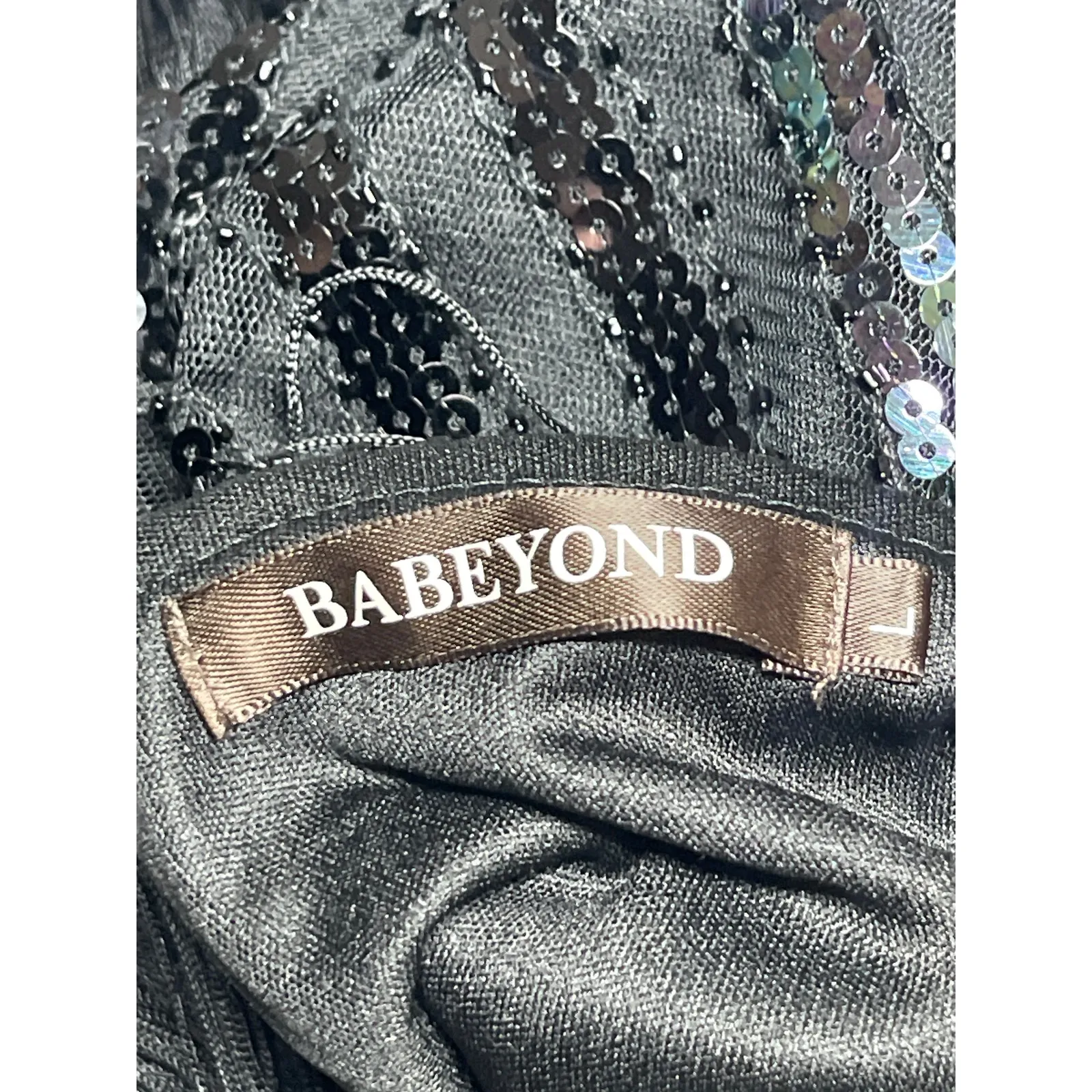 Babeyond Black Sequin Sparkly Sleeveless Fringe V Neck Mini Bodycon Dress Size L Size L - Image 4