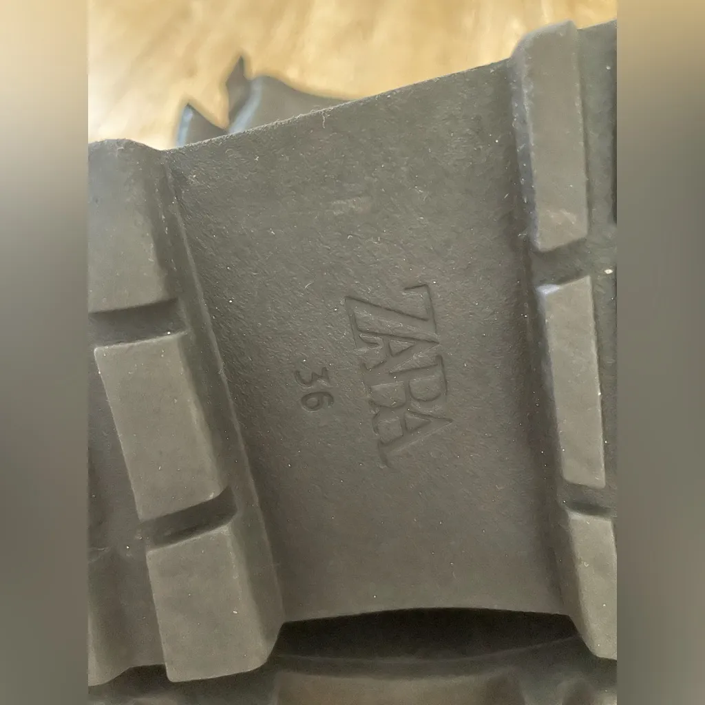 Zara women’s chunky fitted black mid calf lug boots vegan leather; size 36 / 6 - Image 6