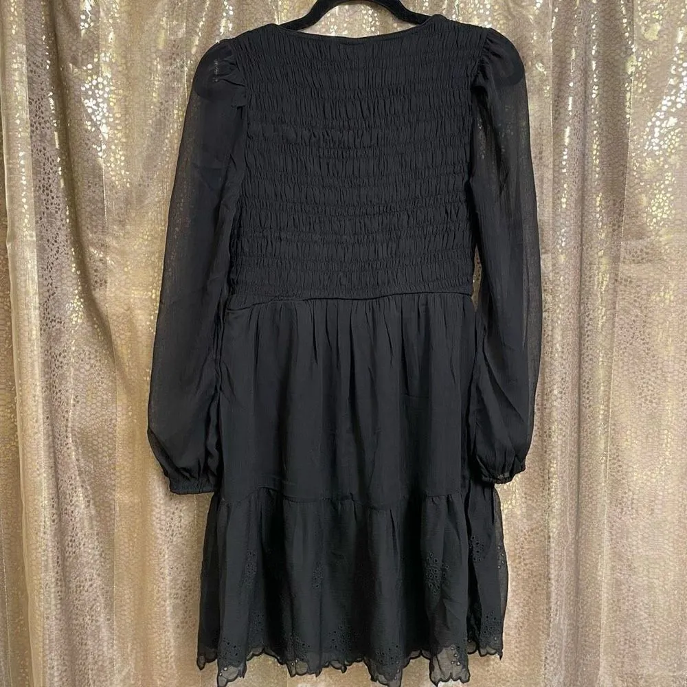 Old Navy Black Jack Fit & Flare Long-Sleeve Eyelet Mini Dress Small NWT - Image 2