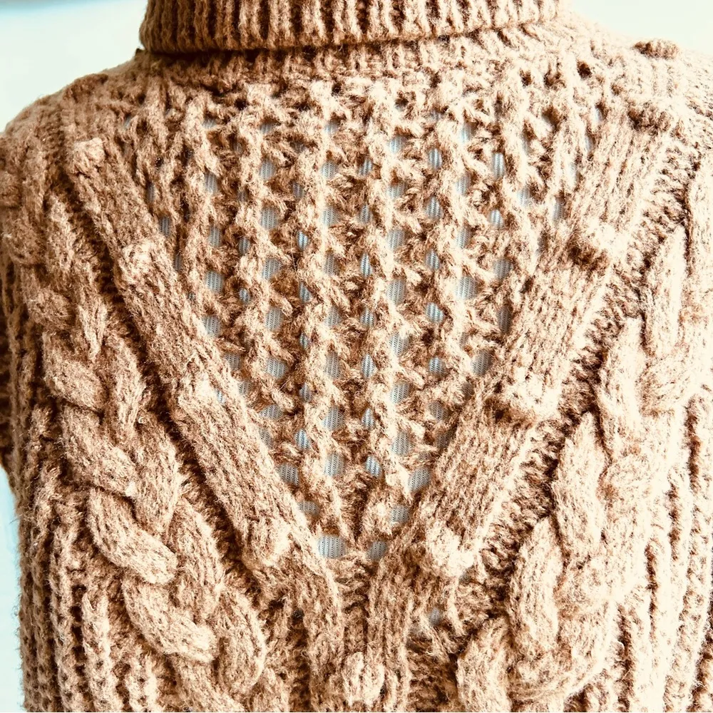 Lush Cable Knit Chocolate Brown Faux Layered Sweater Medium - Image 7