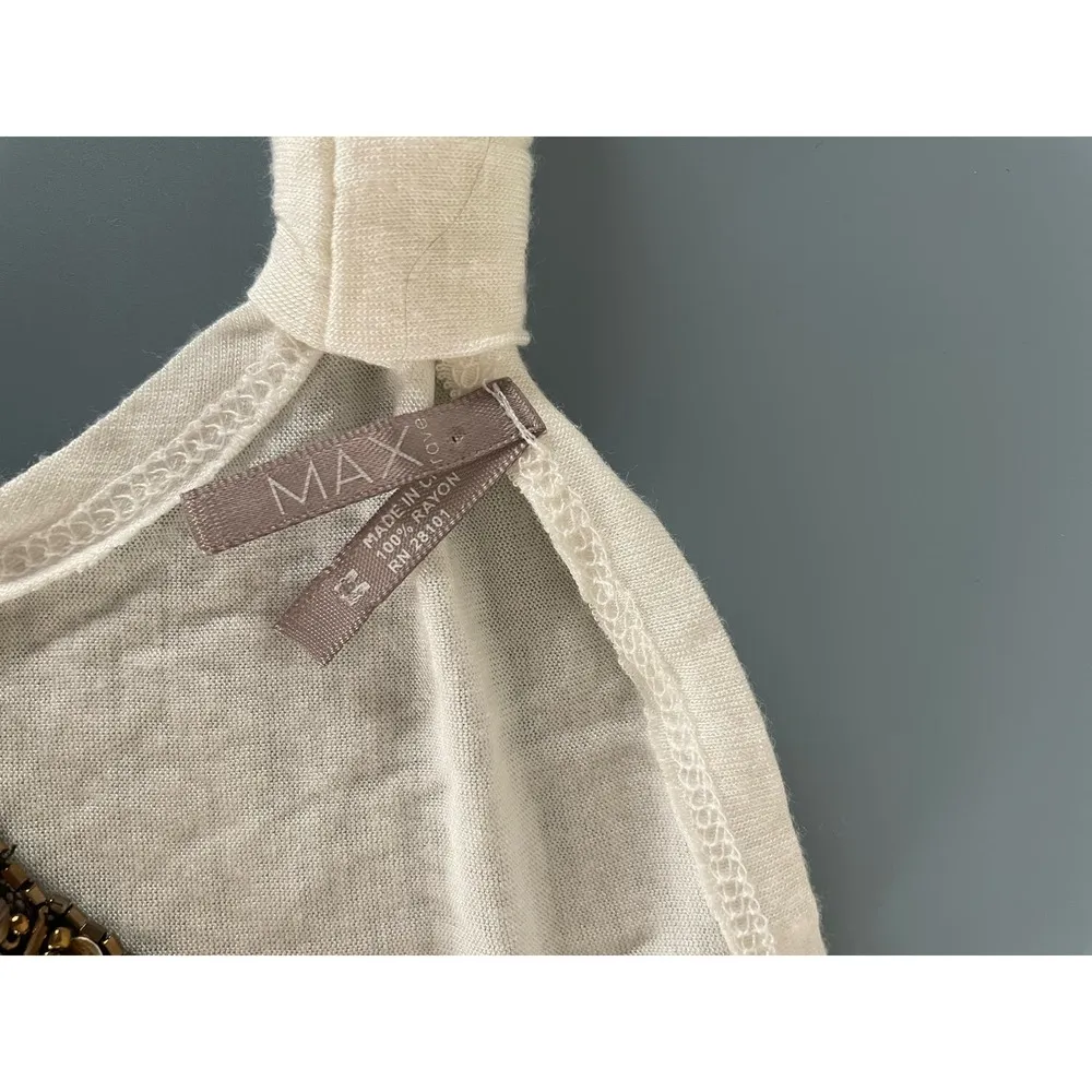 Max Rave womens cream tank with beading size M - Image 4