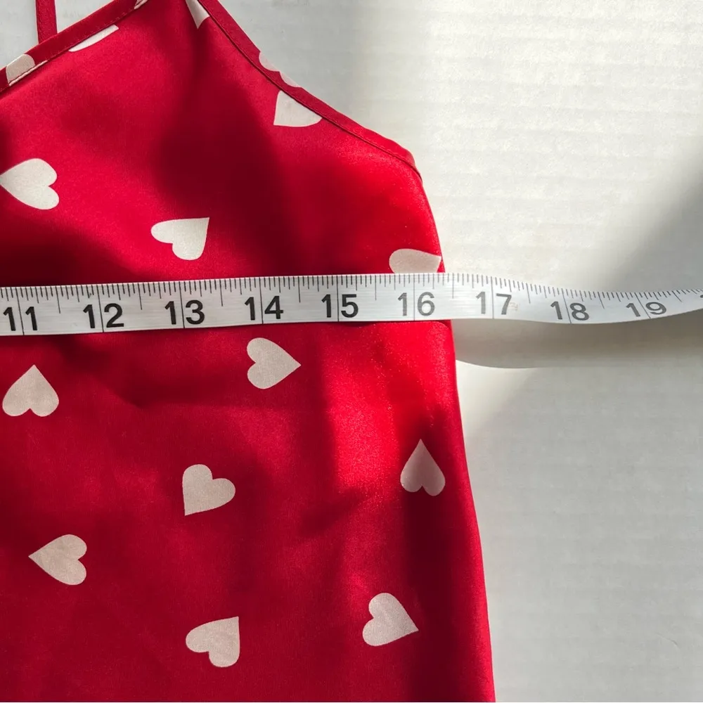 Intimates slip dress nightie night gown Red with white hearts XS - Image 8