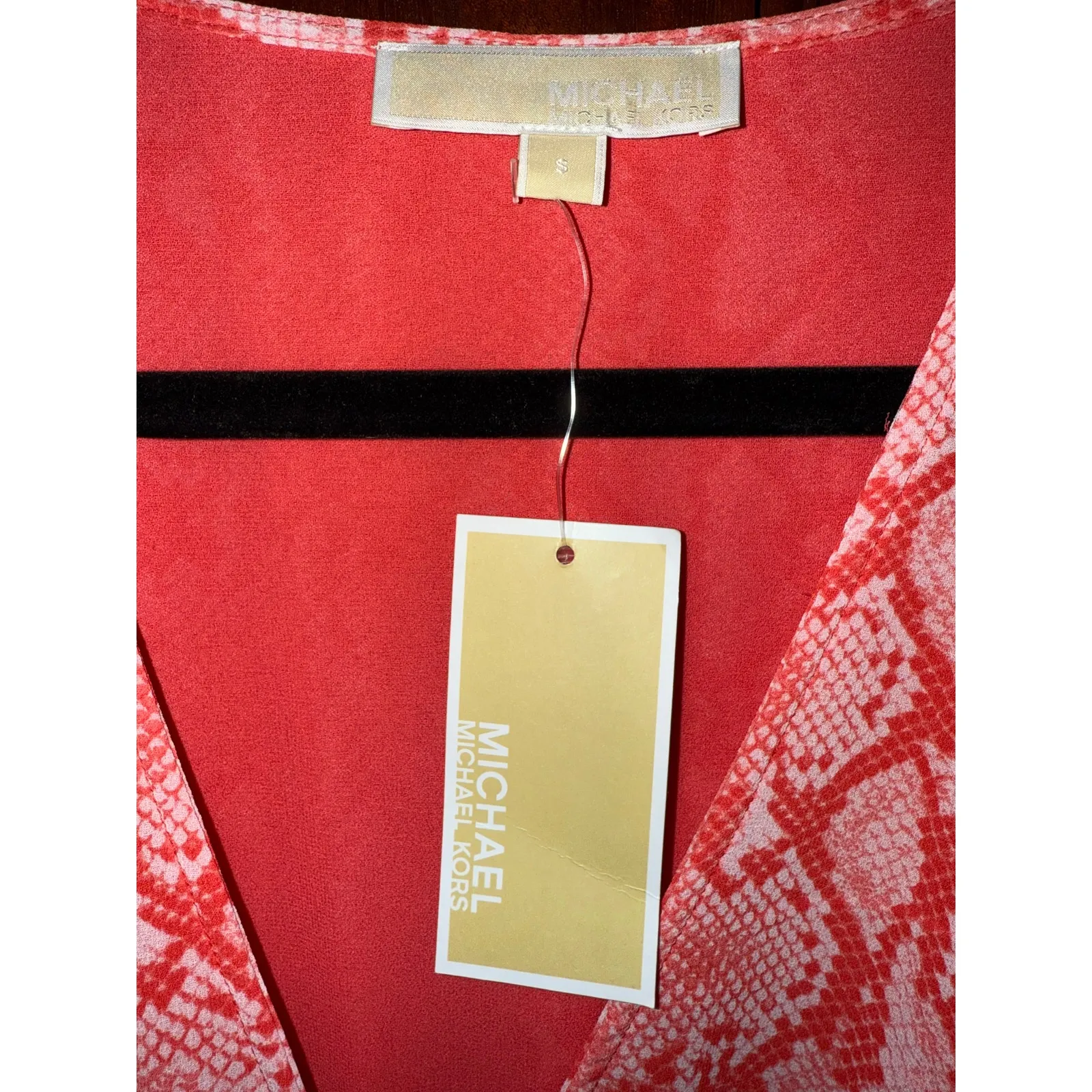 NWT Michael kors sea coral long sleeved dress size small Snake printed Smocked - Image 2