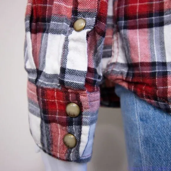 JACHS Girlfriend women's red and white plaid button down shirt, size M - Image 13